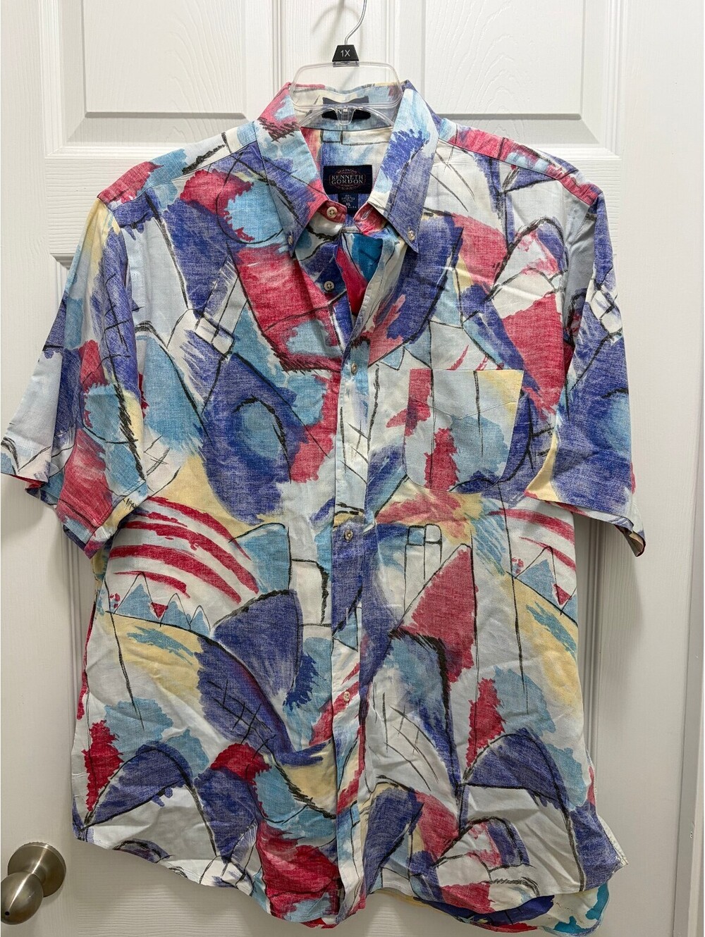 Vintage Kenneth Gordon XL Colorful Abstract Pattern Button-Up Shirt